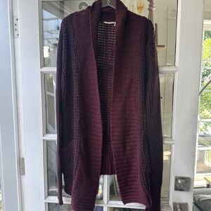 RD Style Chunky Knit Long Cardigan Sweater Berry Size L  Office Anthropologie